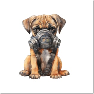 Boxer Dog Wearing Gas Mask Posters and Art